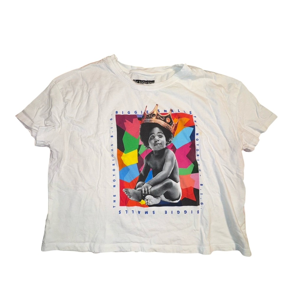The Notorious BIG White Crop Top Shirt Womens Medium Biggie Smalls‎ Graphic Tee